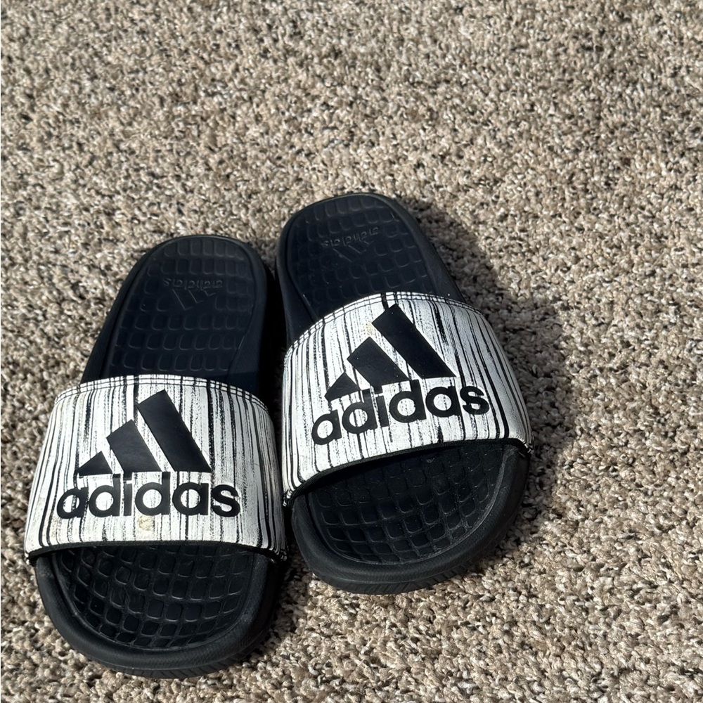Adidas Black and White Slide Sandals with Contoured Footbed